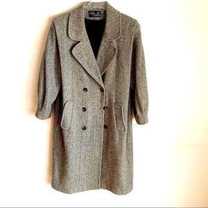 • VINTAGE Noble Fashions herringbone black & white wool blend long coat •